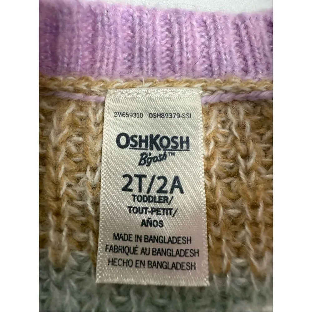 OshKosh B’gosh Brown Lavender Striped Cable Knit Sweater Sz 2T Girl